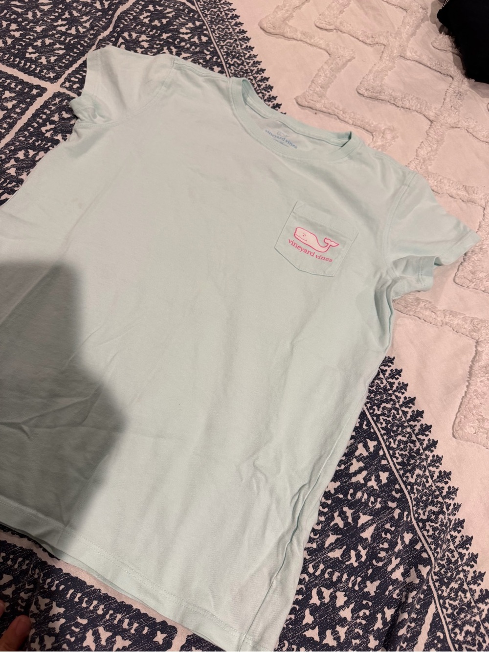 Vineyard Vines Light Mint Pocket Tee with Pink Whale